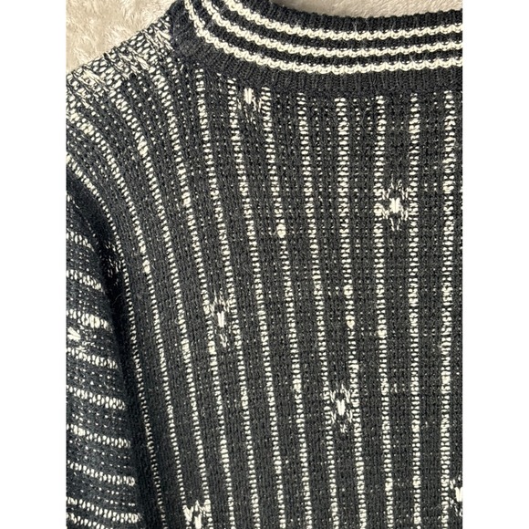 Geometric Knit Sweater Black Gray Grandpa Core Cozy Vintage Oversized Mens XL - Picture 8 of 8